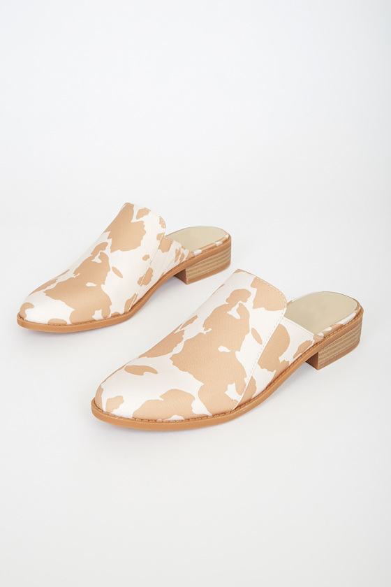 Look At Me Tan Cow Print Mules 1