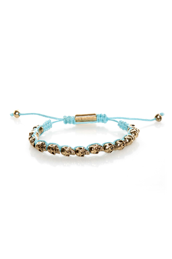 Skull Days Gold and Turquoise Skull Bracelet