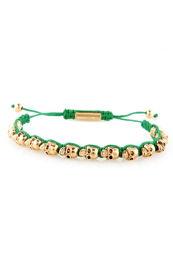 Skull Days Gold and Green Skull Bracelet