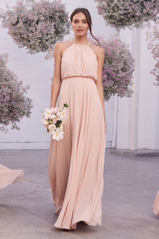 True Adoration Blush Sleeveless Pleated Maxi Dress 1