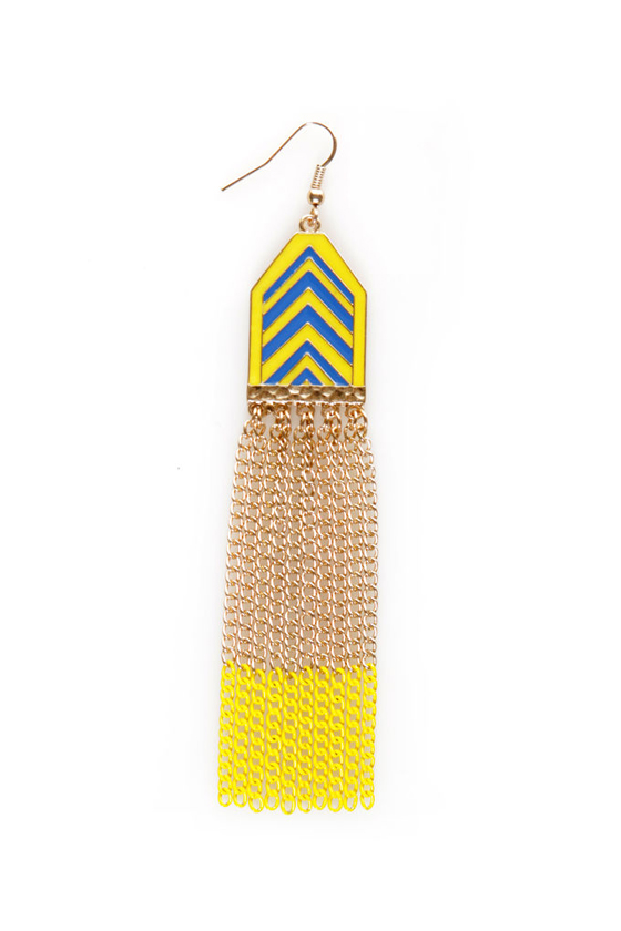 Chevron-way Ready Yellow and Blue Dangle Earrings