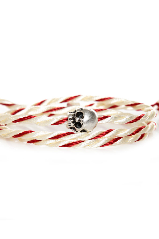 Skull's Out for Summer Red and Ivory Friendship Bracelet