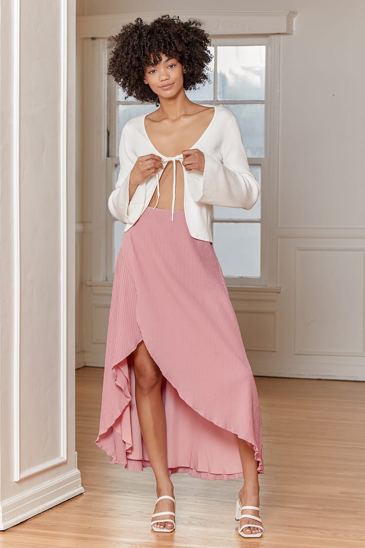 fax interferens nummer Blush Pink Midi Skirt - Faux Wrap Midi Skirt - High-Low Skirt - Lulus