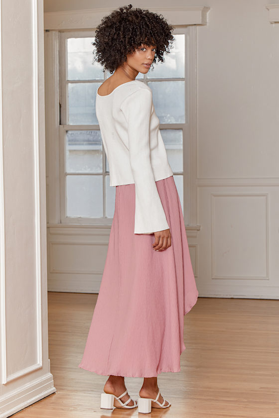 Days of Love Blush Pink High-Low Midi Skirt 7