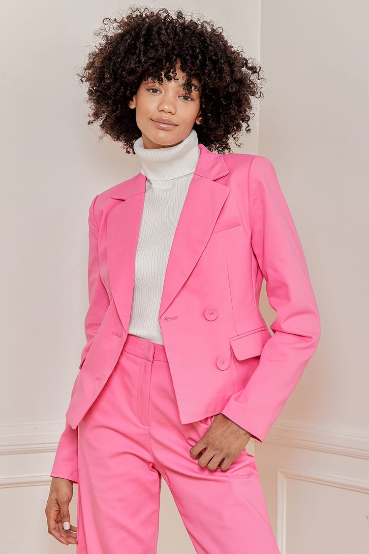 Hot Pink Blazer - Double Breasted Blazer - Pant Suit - Pantsuit