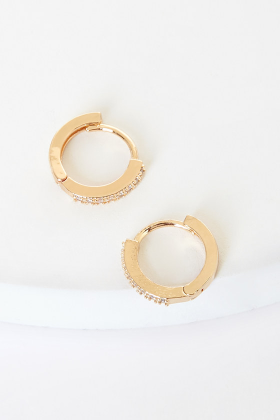 Little Details Gold Rhinestone Mini Hoop Earrings 1