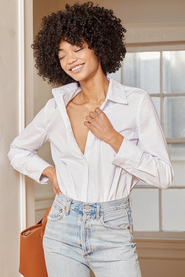 White Button-Up Top Top - Button-Up Bodysuit Lulus