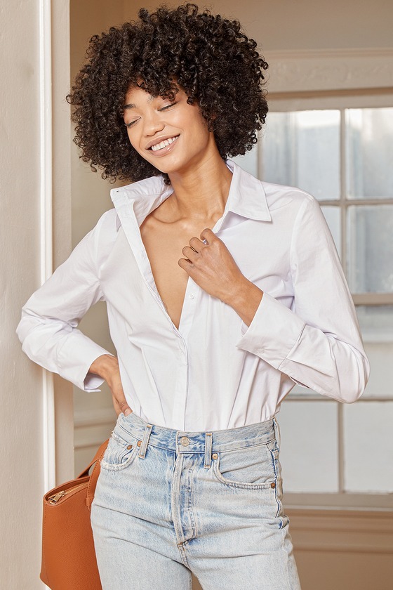 White Button-Up Top - Collared Top - Button-Up Bodysuit - Lulus