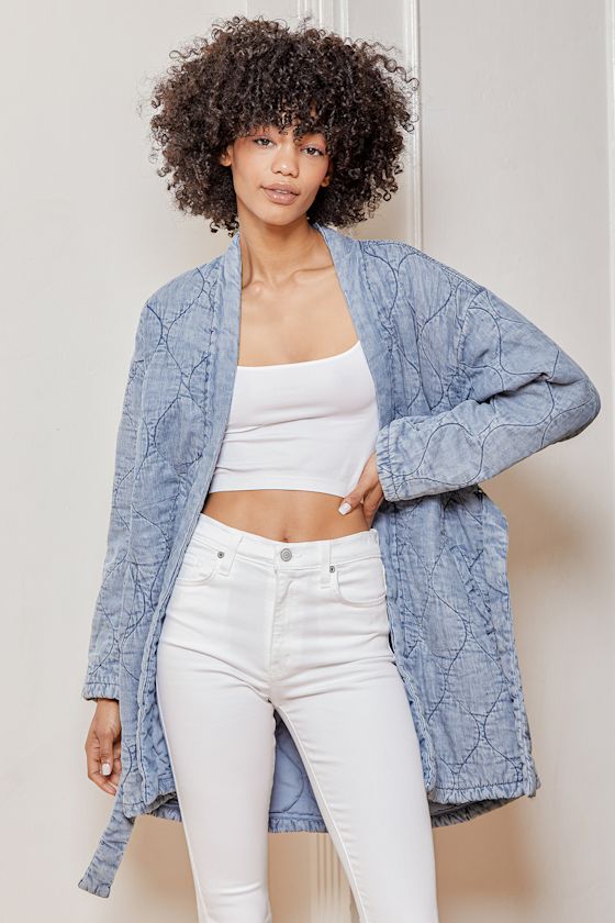 Blank NYC Hold Me Close Denim Quilted Jacket Blue Jacket Lulus