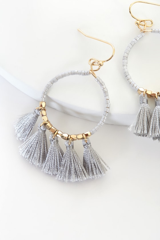 Cute Grey and Gold Earrings - Beaded Earrings - Tassel Earrings - Lulus