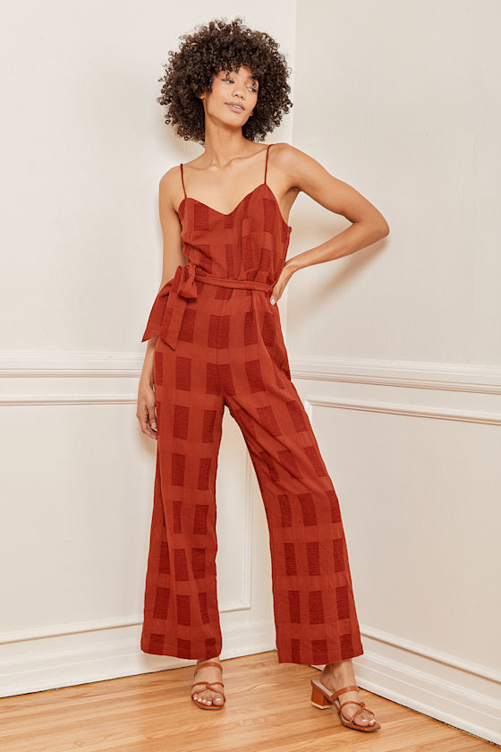 Patches Of Love Rust Red Culotte Sleeveless Jumpsuit 1
