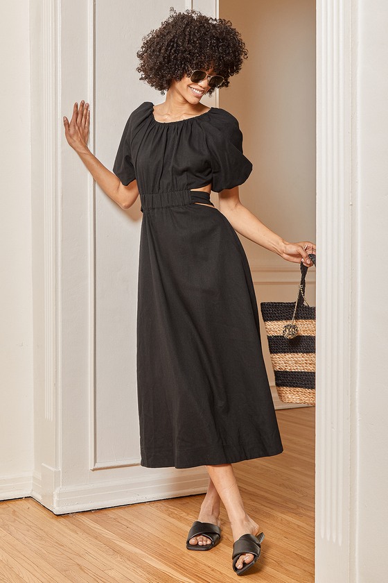 puff sleeve cut out maxi dress