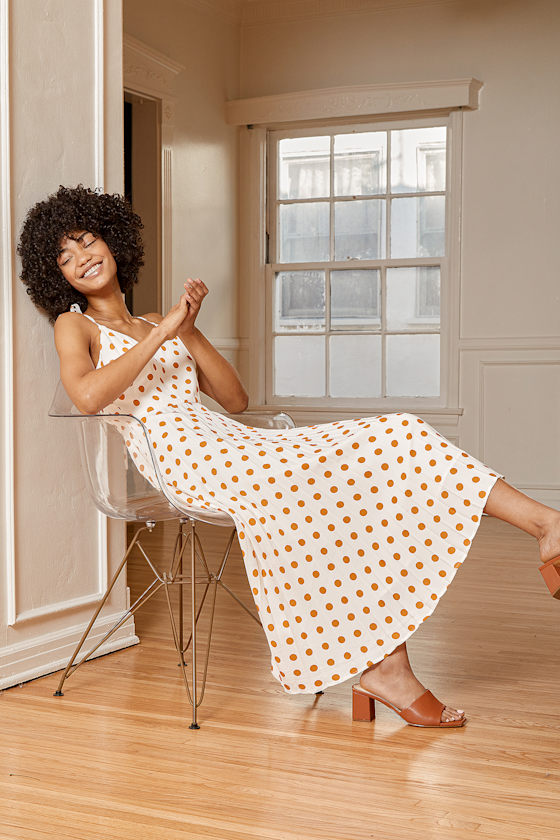 Nostalgic Love White Polka Dot Pleated Midi Dress 3
