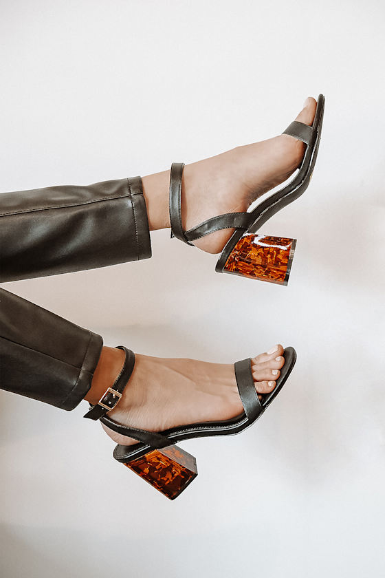 black high heel sandals with ankle strap
