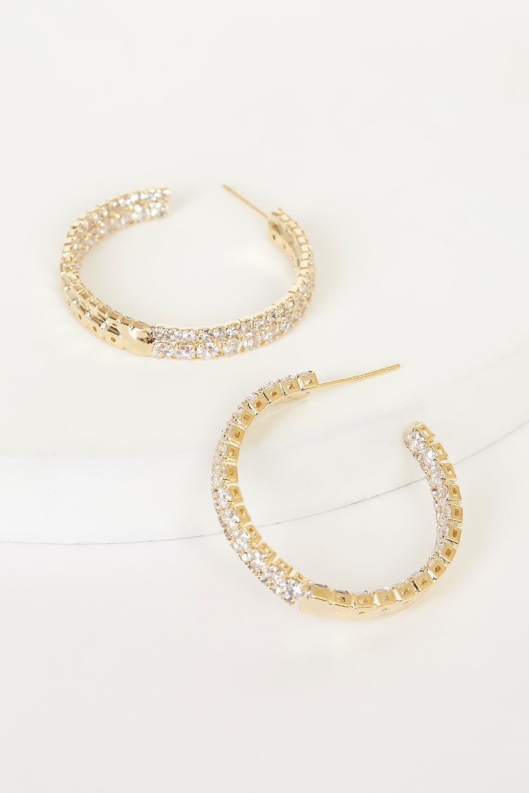 Oh My Elegance Gold Rhinestone Hoop Earrings