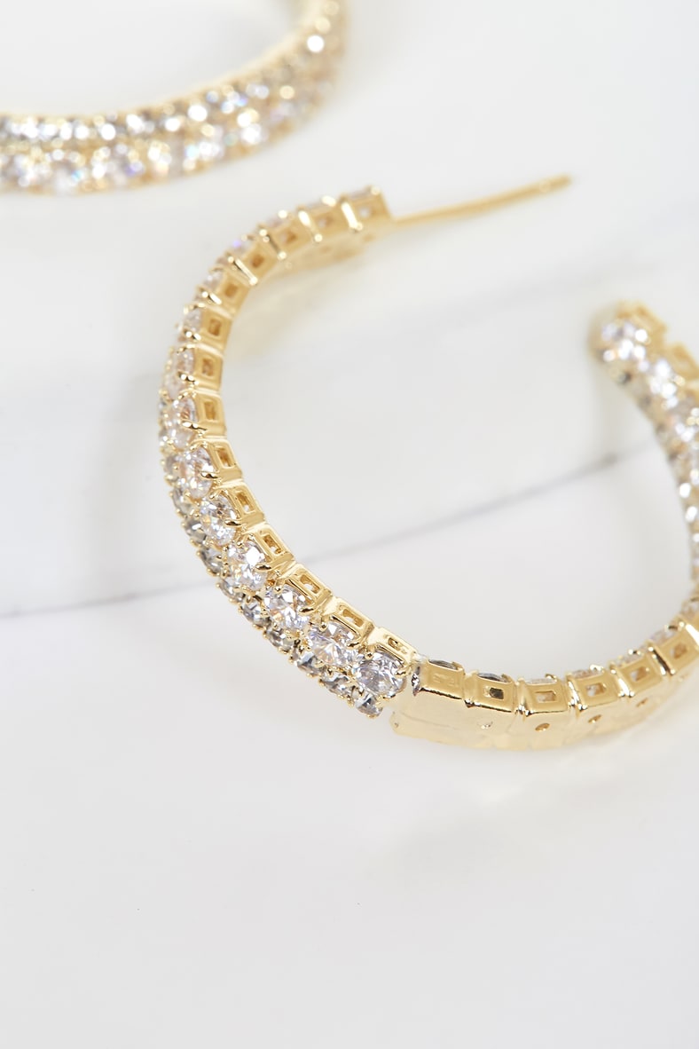 Oh My Elegance Gold Rhinestone Hoop Earrings