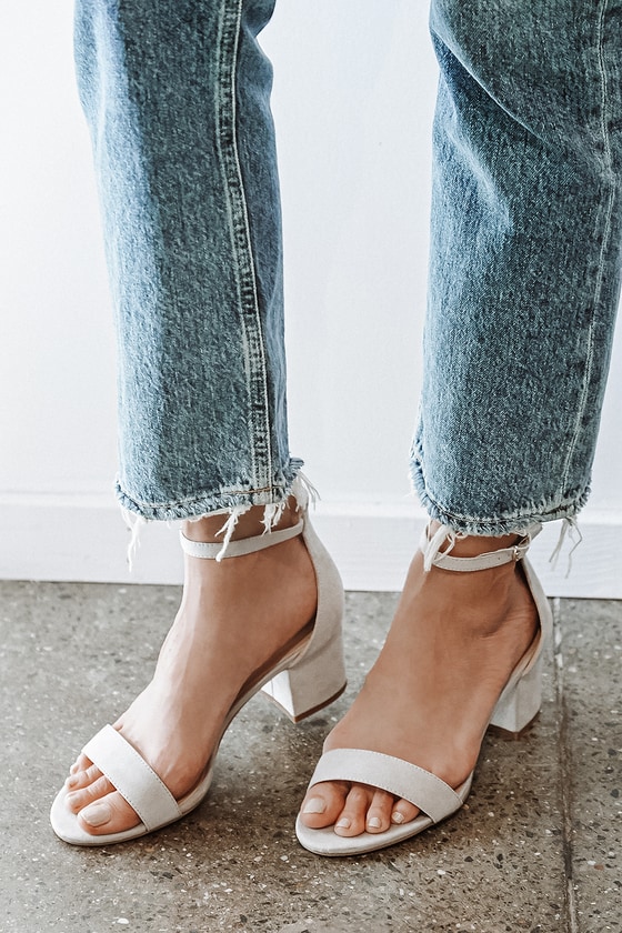 grey suede ankle strap heels