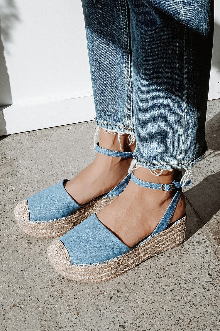 Cute Denim Espadrilles - Flatform Shoes - Flat - Lulus