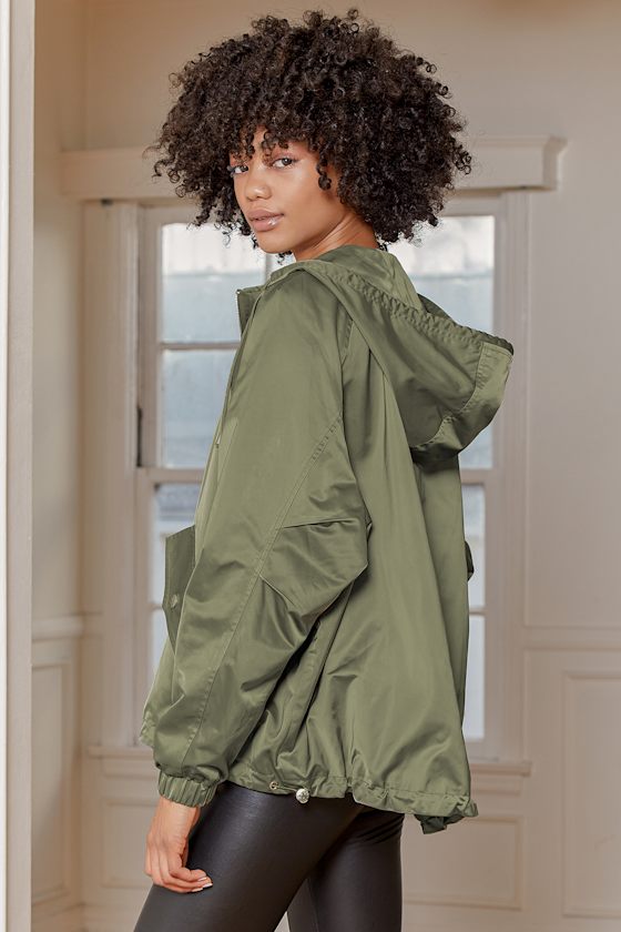 With an Edge Olive Green Satin Drawstring Utility Jacket 5