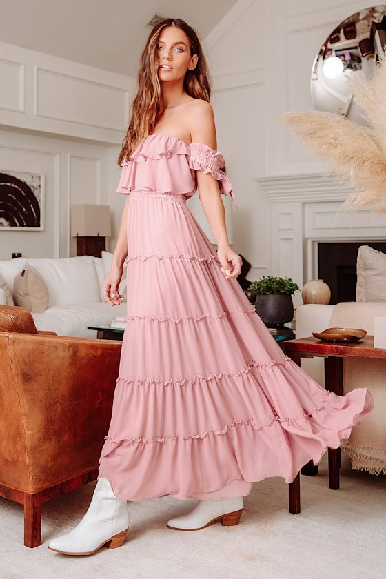 Chance For Us Blush Pink Off-the-Shoulder Ruffled Maxi Dress 5