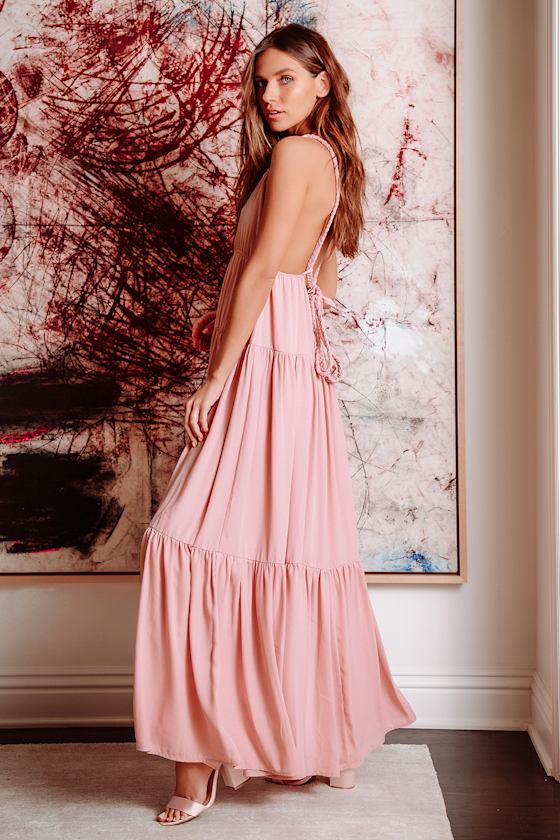 Mauve Pink Maxi Dress - Tiered Maxi Dress - Braided Strap Dress
