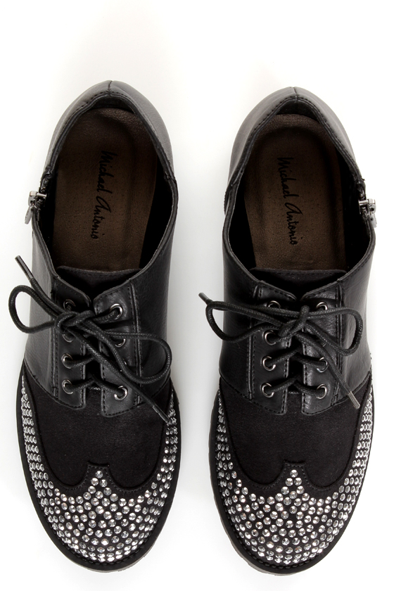 Michael Antonio Peter Black Rhinestone Wingtip Oxfords