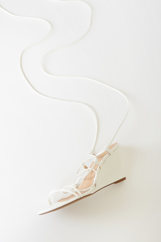 white lace up wedge sandals
