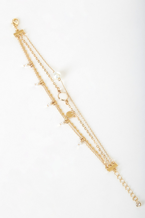 Charm Appeal Gold and Pearl Layered Bracelet