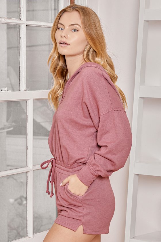 Mauve Pink Romper Lounge Romper Hooded Romper Lulus