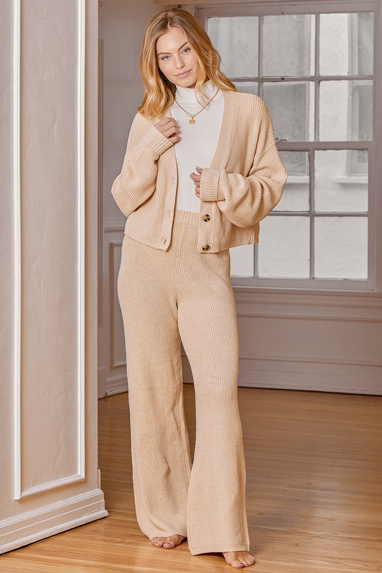 Known To Be Cozy Cream Wide-Leg Sweater Pants