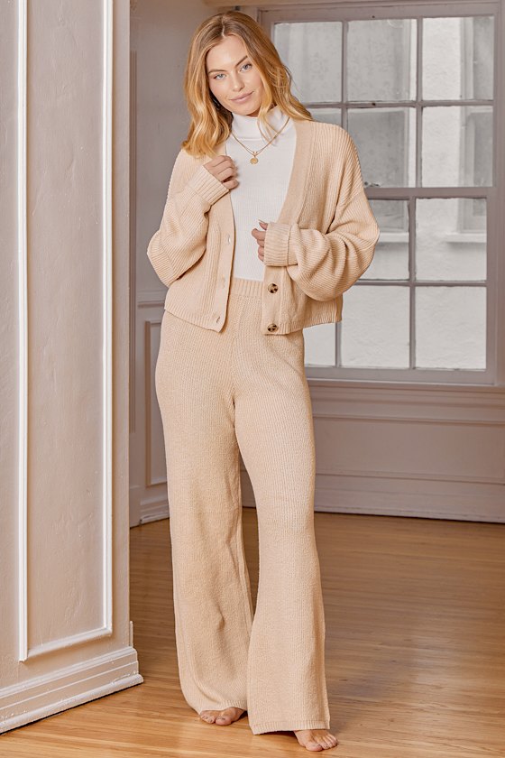 Known To Be Cozy Cream Wide-Leg Sweater Pants 5