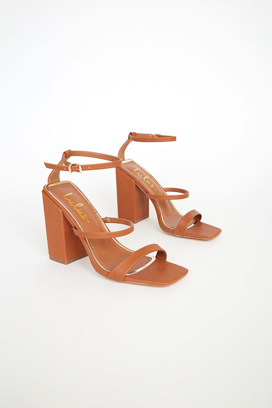 Mabie Cognac Ankle Strap High Heel Sandals 2