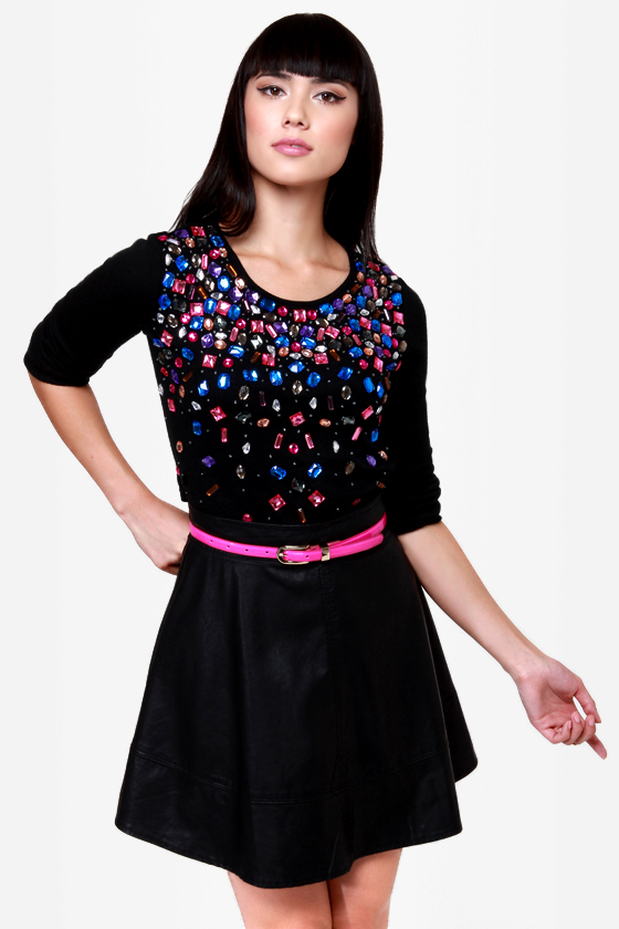 Too Cool For Jewel Black Jeweled Sweater