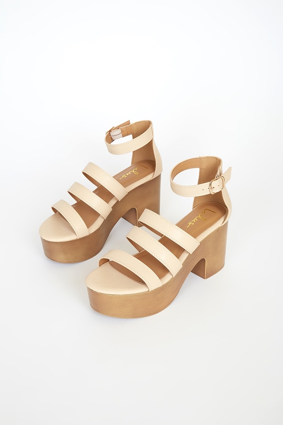 Cute Light Nude Heels - Platform Sandals - Faux Leather Sandals - Lulus