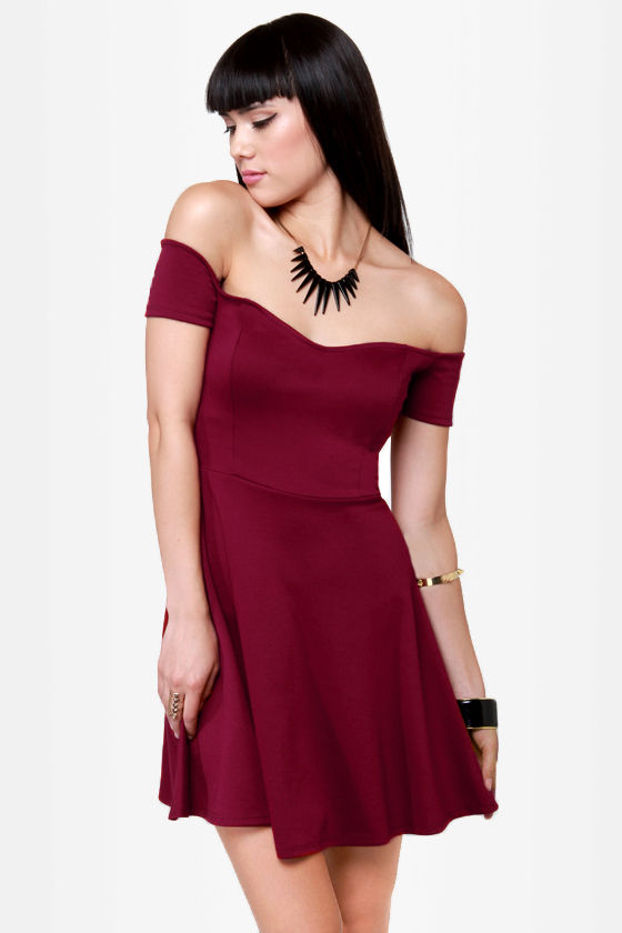 wine off the shoulder dress
