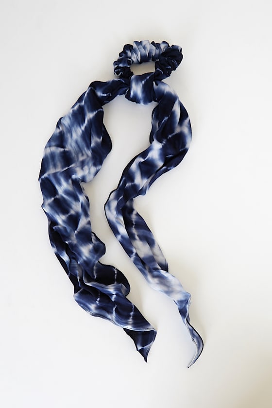 Hit the Groove Navy Blue Tie-Dye Print Scarf Ponytail Holder 1
