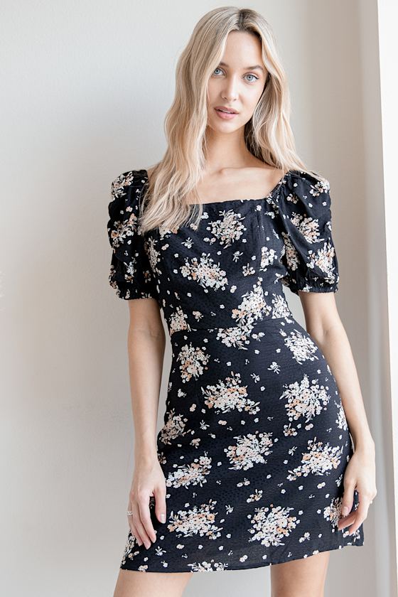 Floral Print Puff Sleeve Mini Dress main image 1