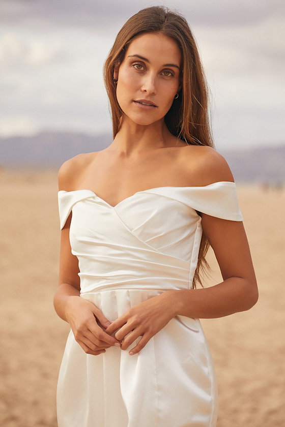 Pledge My Heart White Satin Off-the-Shoulder Maxi Dress 5