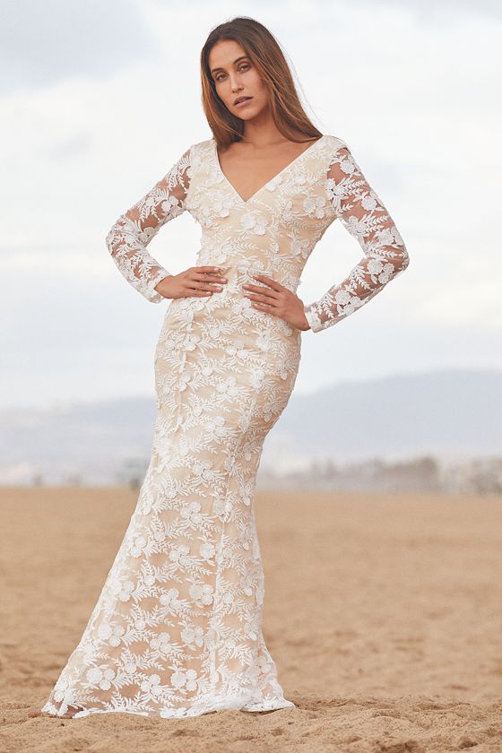 Make a Promise White Embroidered Lace Long Sleeve Maxi Dress 1