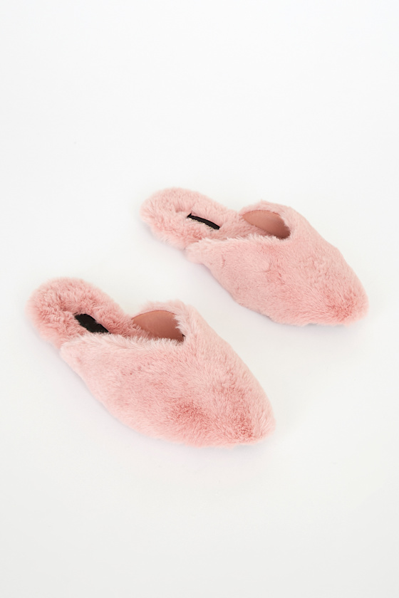 Kammy Mauve Faux Fur Slippers 1