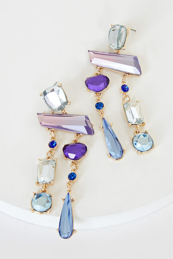 Color Me Glamorous Purple Multi Rhinestone Statement Earrings 2