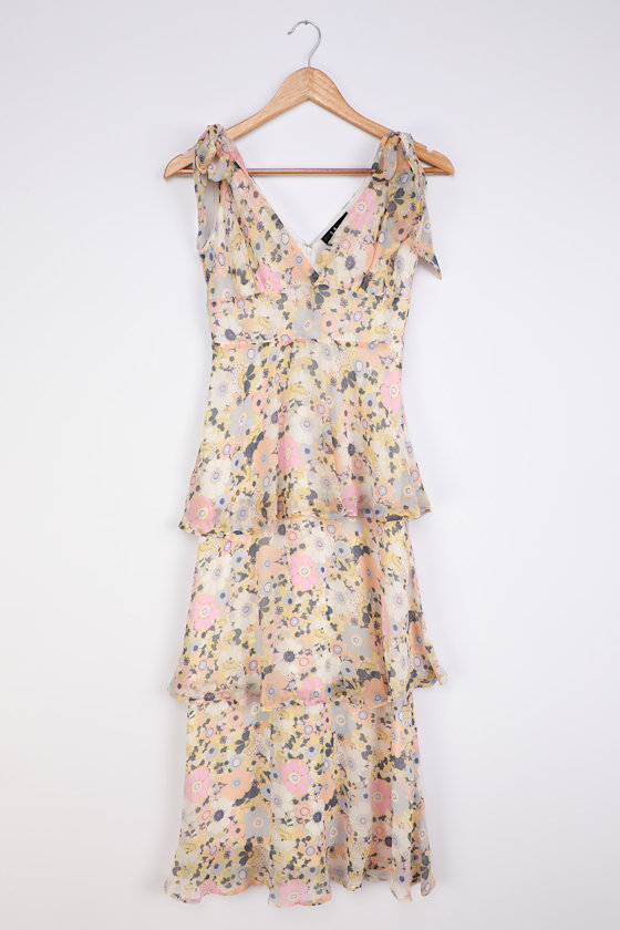 Dreaming of Spring White Multi Floral Print Tiered Maxi Dress 1