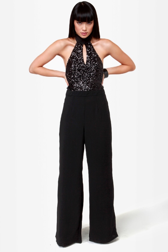 all black sequin jumpsuit