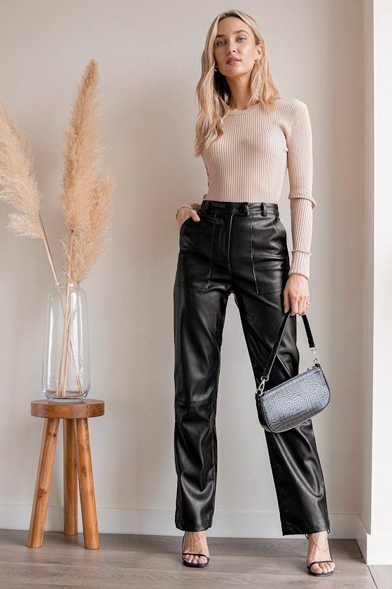 Kayden Black Vegan Leather Trouser Pants 1