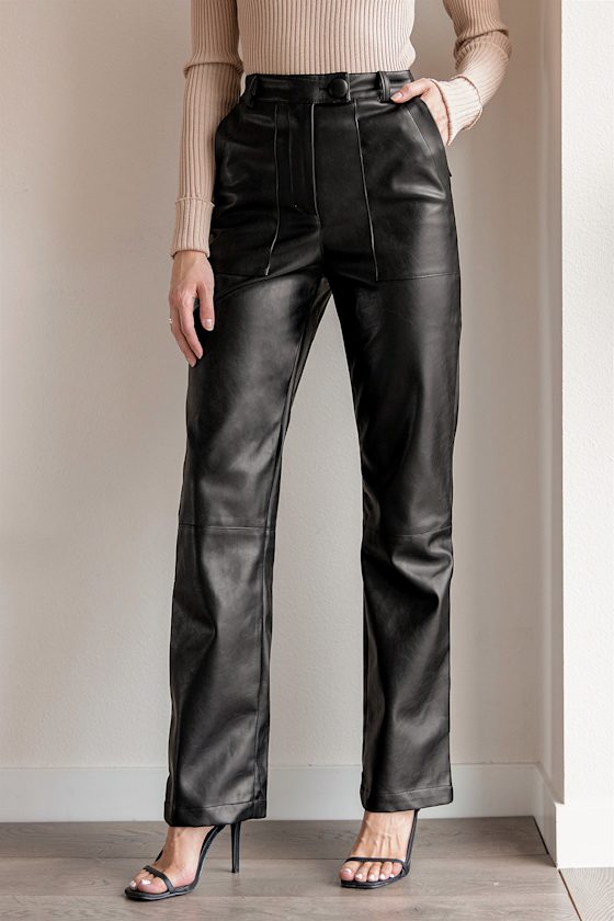 Kayden Black Vegan Leather Trouser Pants 9
