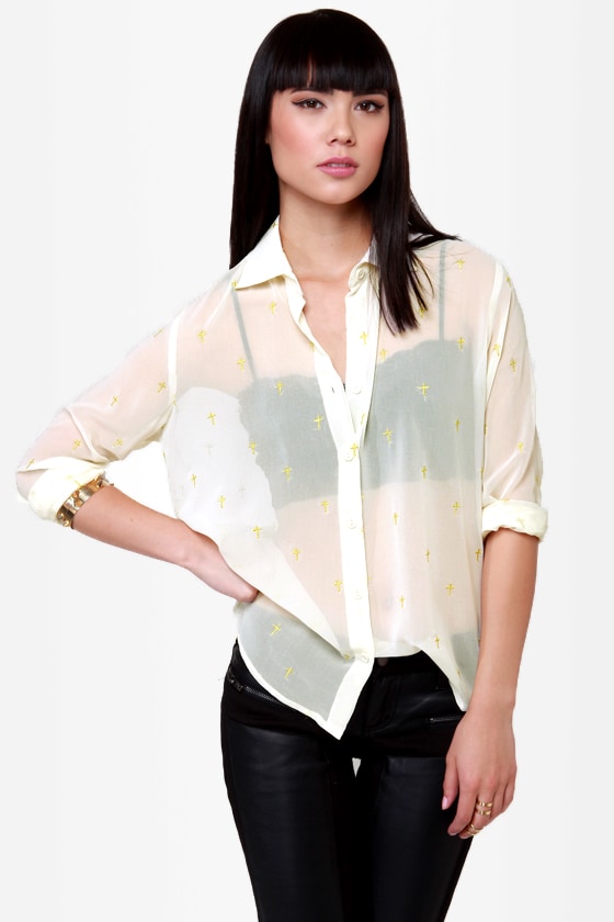 sheer cream blouse