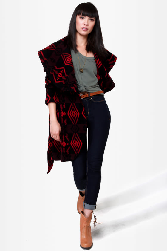 BB Dakota Davida Black Print Coat
