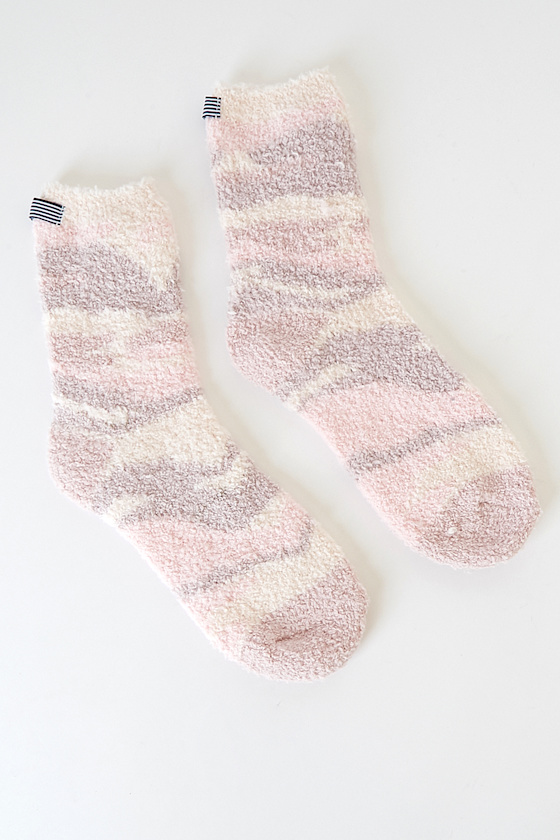 Front and Center Pink Multi Camo Print Plush Socks 2