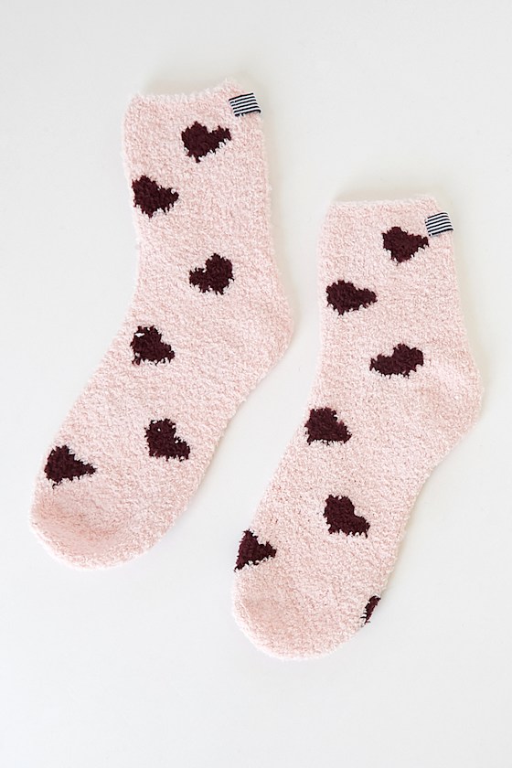Love is Splendid Pink Multi Heart Print Plush Socks 2