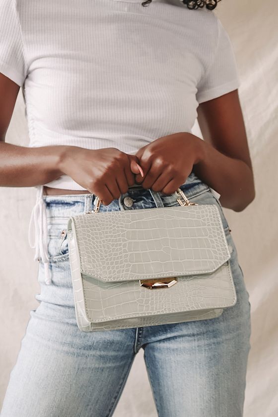 Fashionable Forever Mint Green Crocodile Embossed Crossbody Bag 7